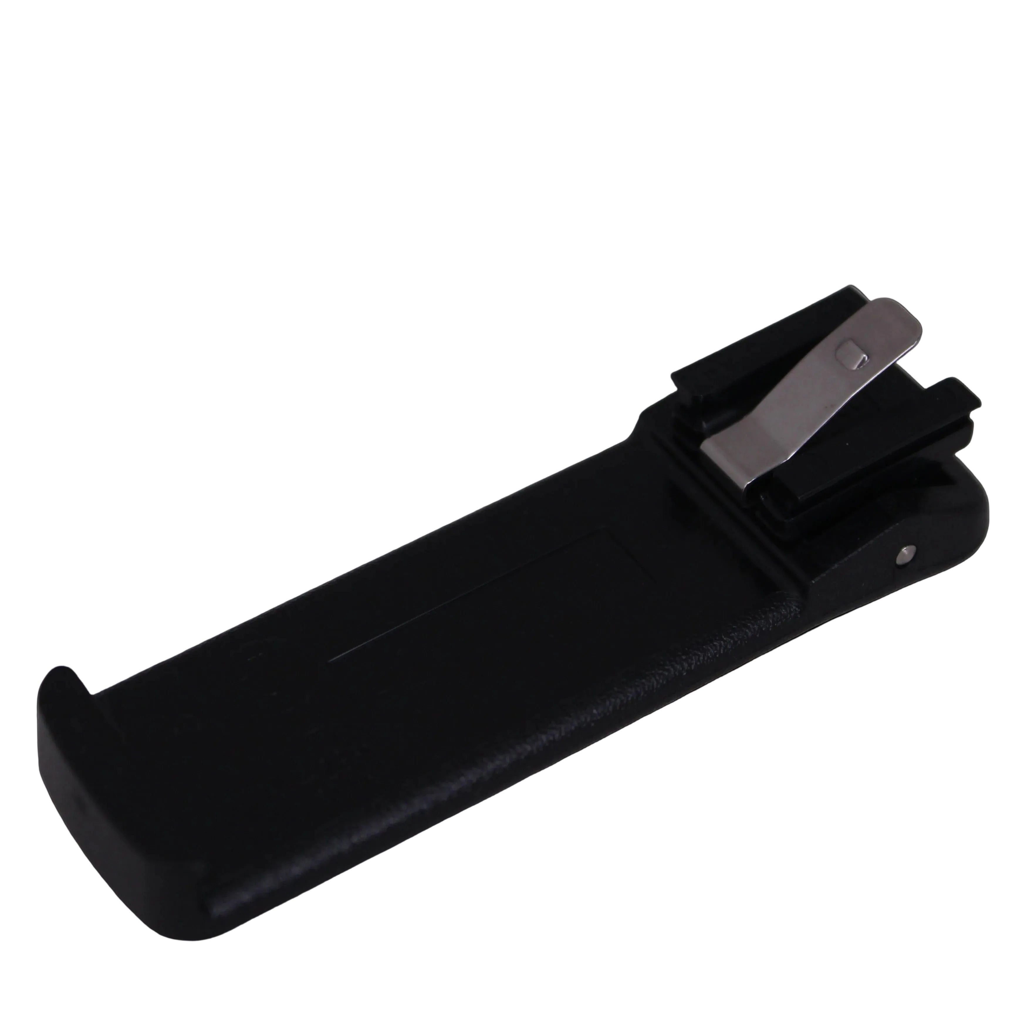 TR80 TR82 Sprung Belt Clip SKU F01U415973 — rear view of a black molded Spring Action Belt Clip back for TR80 and Tr82 beltpacks on a white background